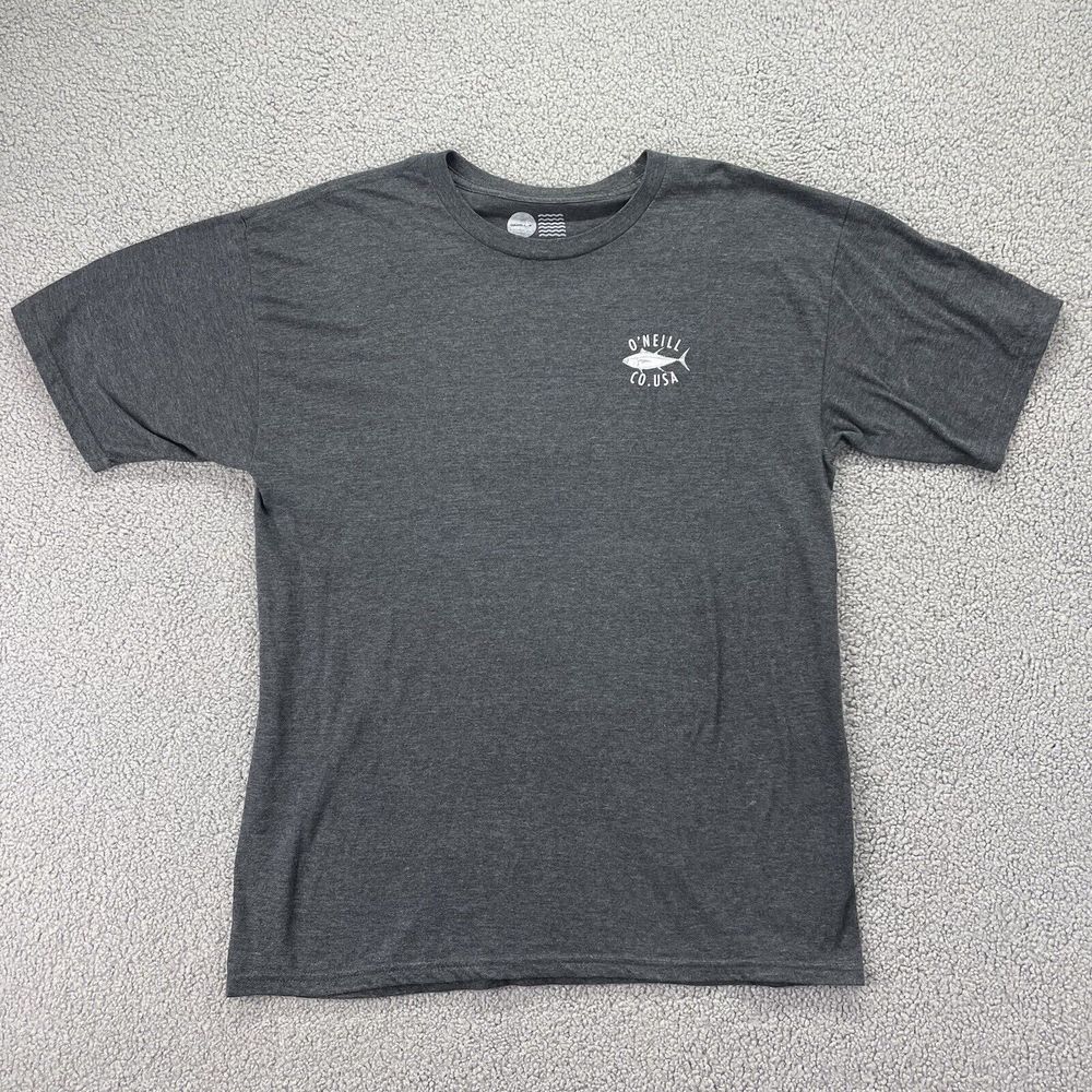 O'Neill T-Shirt Mens Large Yellowfin Tuna Graphic Gray SS Fishing Modern Fit EUC